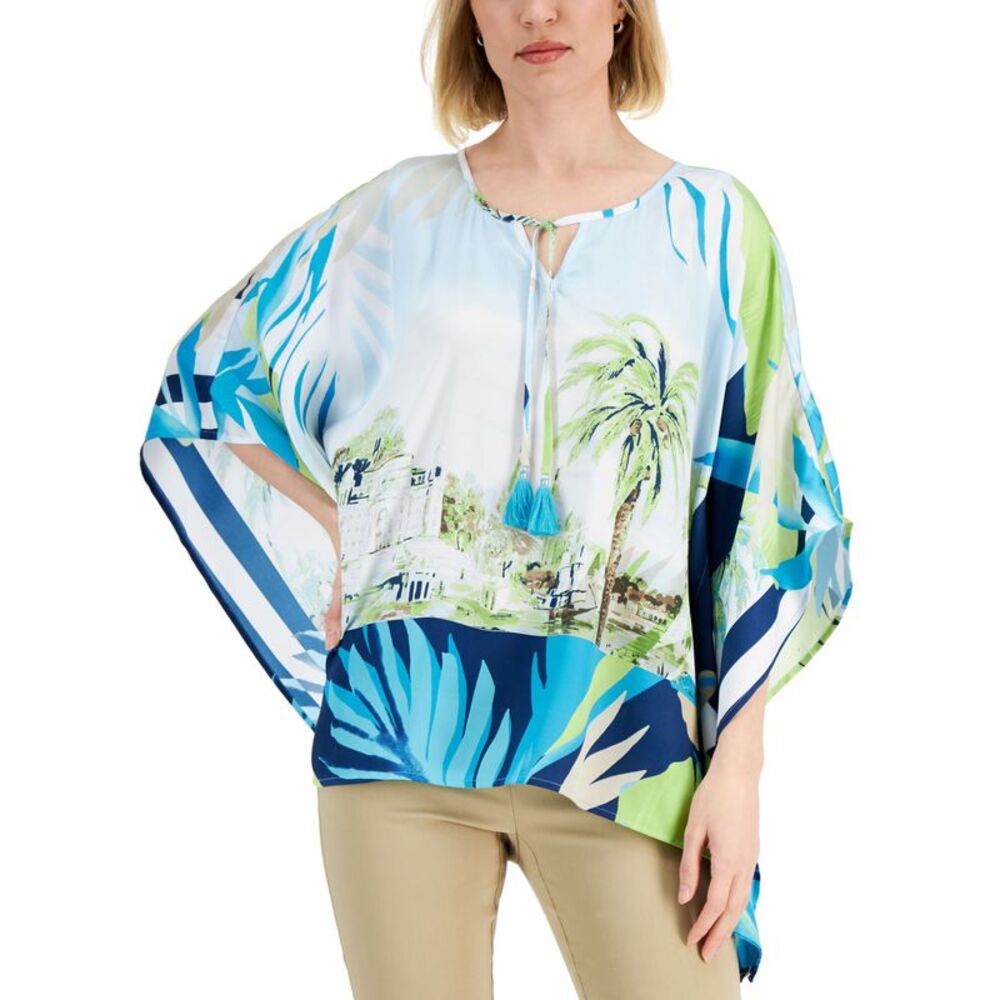 JM Collection Womens Tropical Print Poncho